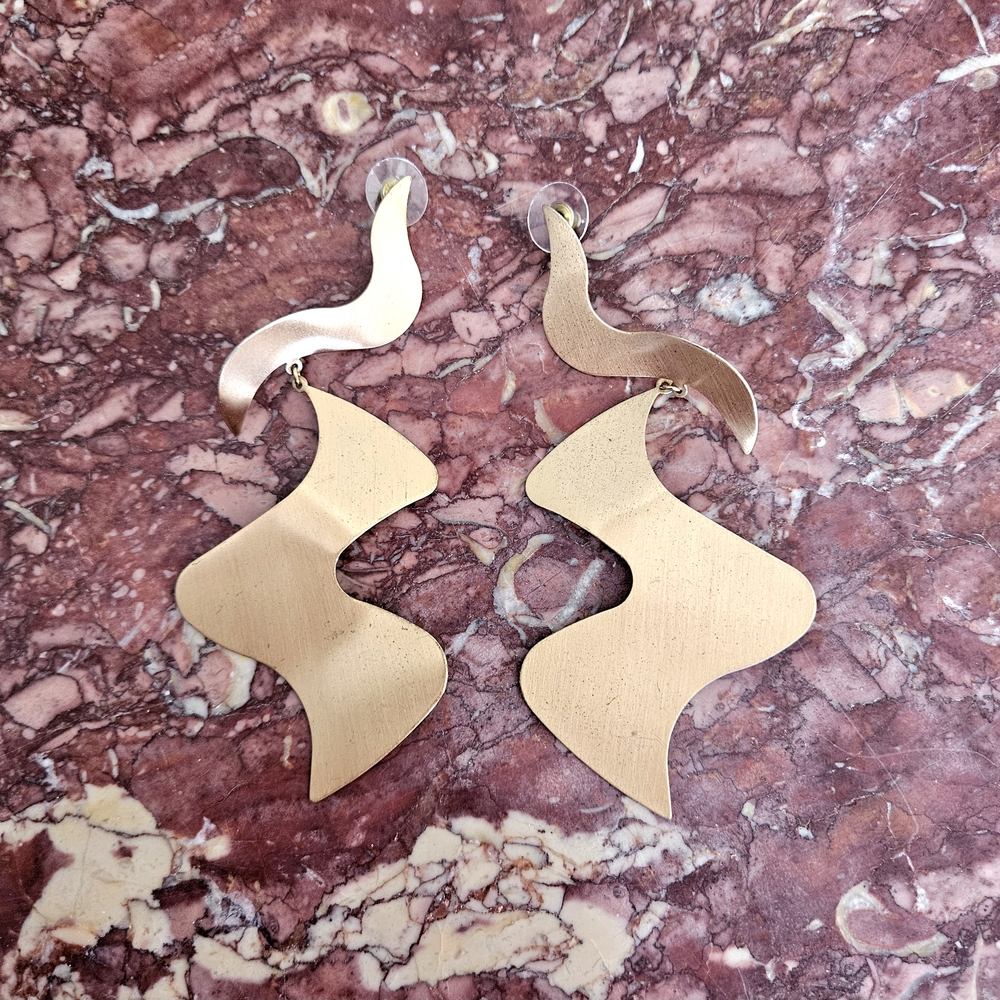 Gold Asymmetrical Earrings with Modern Design